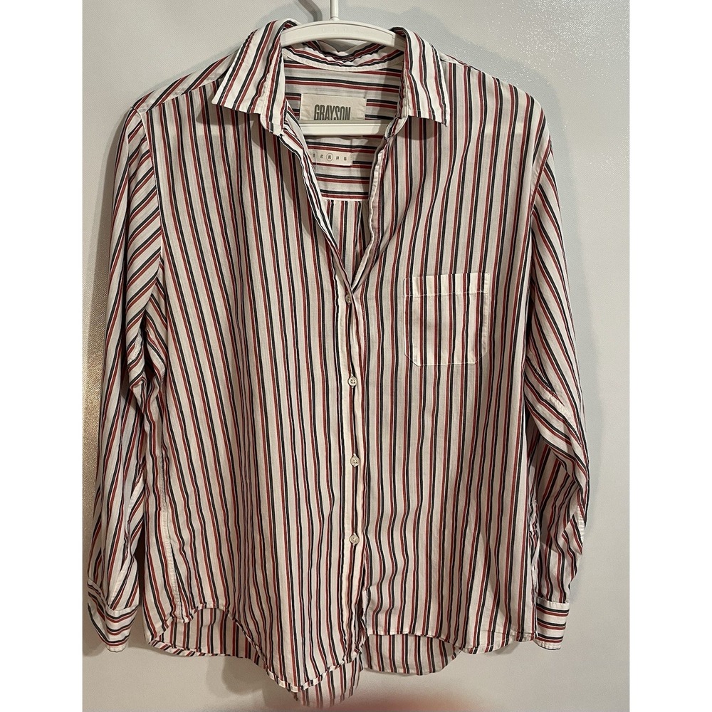 Grayson 3 8-10 Shirt Womens Multicolor Striped Button The Hero Cotton